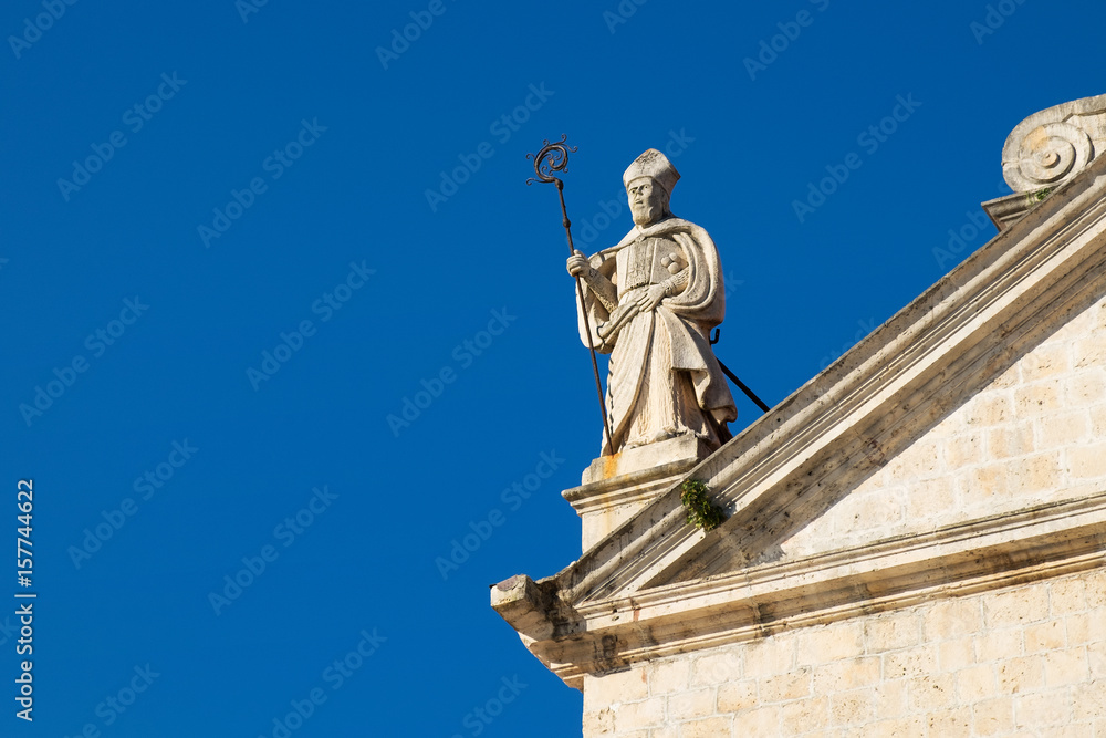 Statue on St. Nikola church in town Prcanj, Kotor Bay, Montenegro
