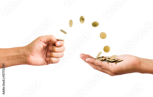 Hand flip a coins to palm of hands