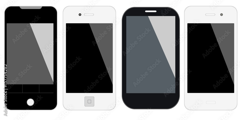 Colored concept of modern phones with empty screens.