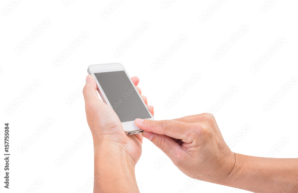 Man hand holding mobile phone isolated on white background. clipping path Man hand holding mobile phone isolated on white background. clipping path