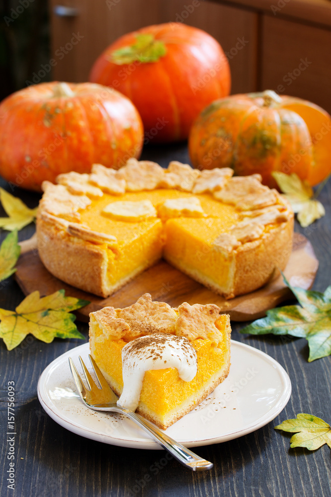 Pumpkin Pie on Thanksgiving Day feast. Pumpkin Pie on Thanksgiving Day feast.