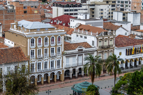 Aerial view of buildings near Park Calderon - Cuenca, Ecuador