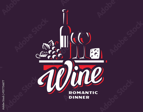 Wine and grapes logo - vector illustration, emblem design