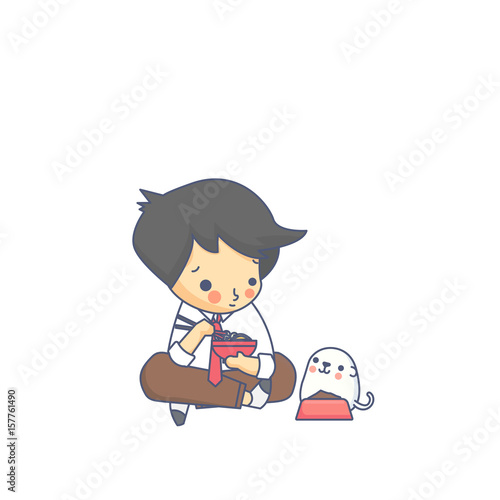 Man and the Dog Dinner Character Vector Illustration