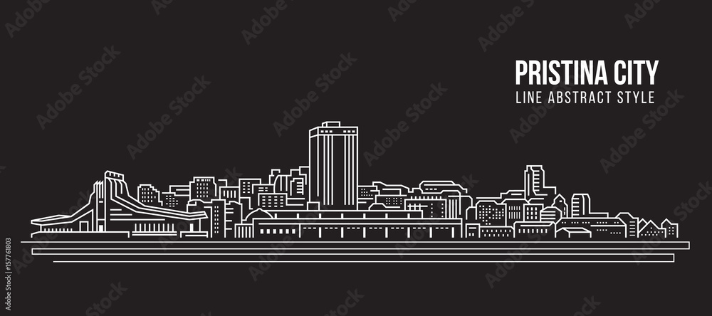 Fototapeta Cityscape Building Line art Vector Illustration design - Pristina city