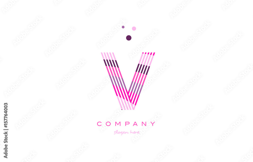 v alphabet letter logo pink purple line icon template vector