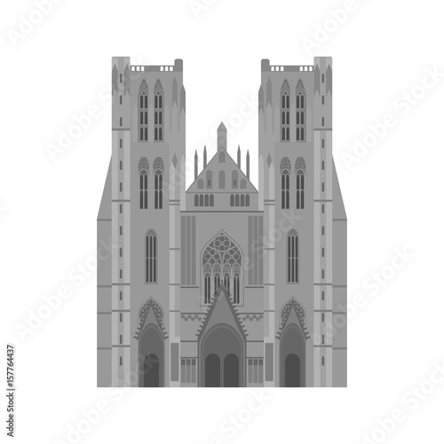 City sights. Brussels architecture landmark. Belgium country flat travel elements. Cathedral of St. Michael and St. Gudula