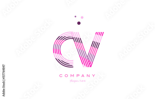 cv c v alphabet letter logo pink purple line icon template vector