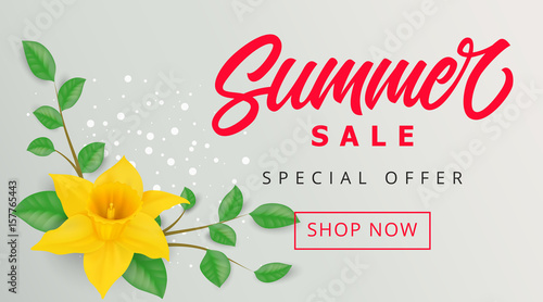 Summer Sale Offer Lettering and Daffodil