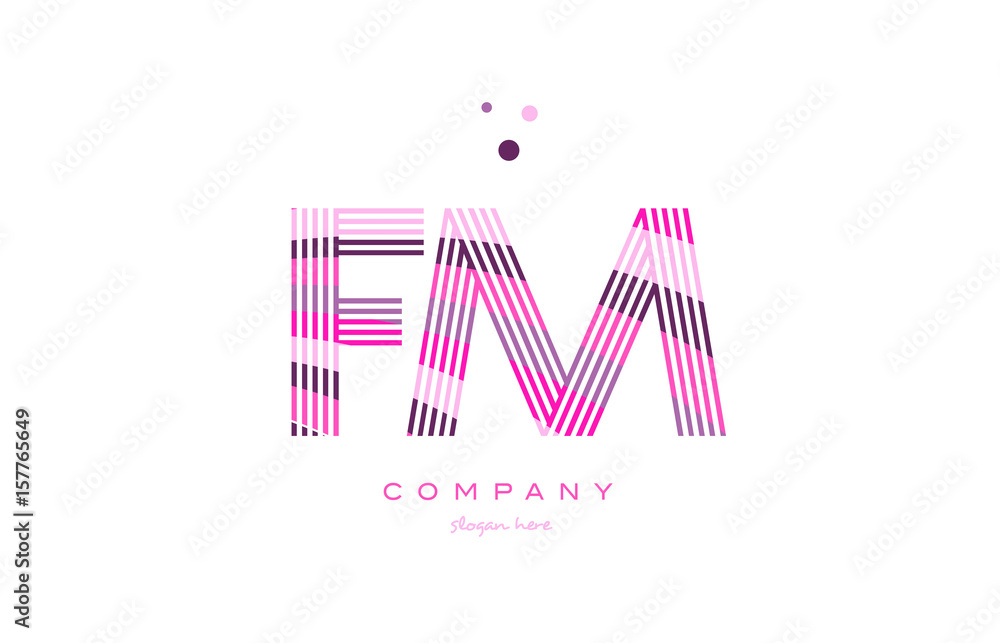 fm f m alphabet letter logo pink purple line icon template vector