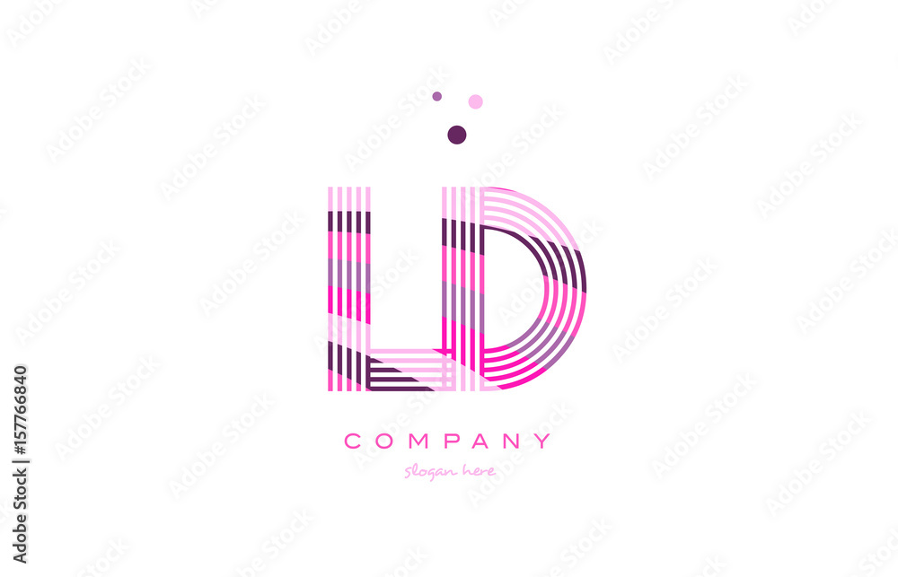 ld l d alphabet letter logo pink purple line icon template vector