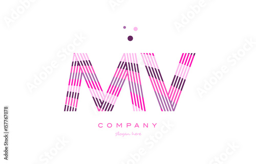 mv m v alphabet letter logo pink purple line icon template vector