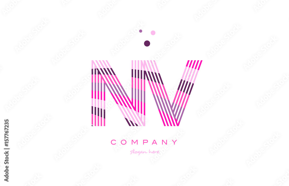 nv n v alphabet letter logo pink purple line icon template vector