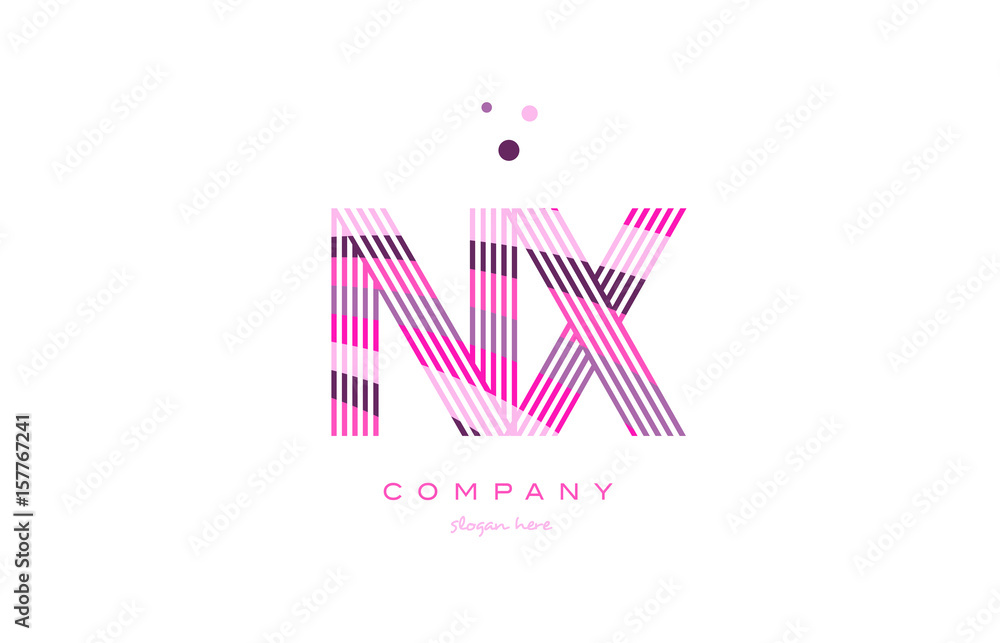 nx n x alphabet letter logo pink purple line icon template vector