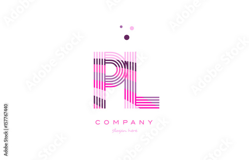 pl p l alphabet letter logo pink purple line icon template vector