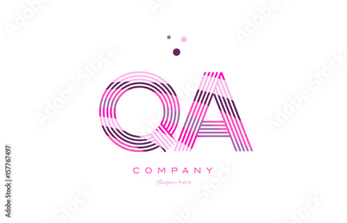 qa q a alphabet letter logo pink purple line icon template vector
