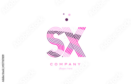 sx s x alphabet letter logo pink purple line icon template vector