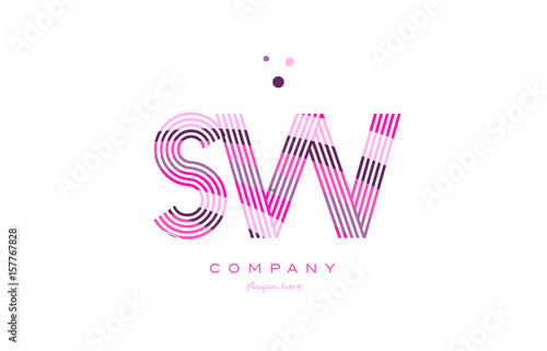 sw s w alphabet letter logo pink purple line icon template vector