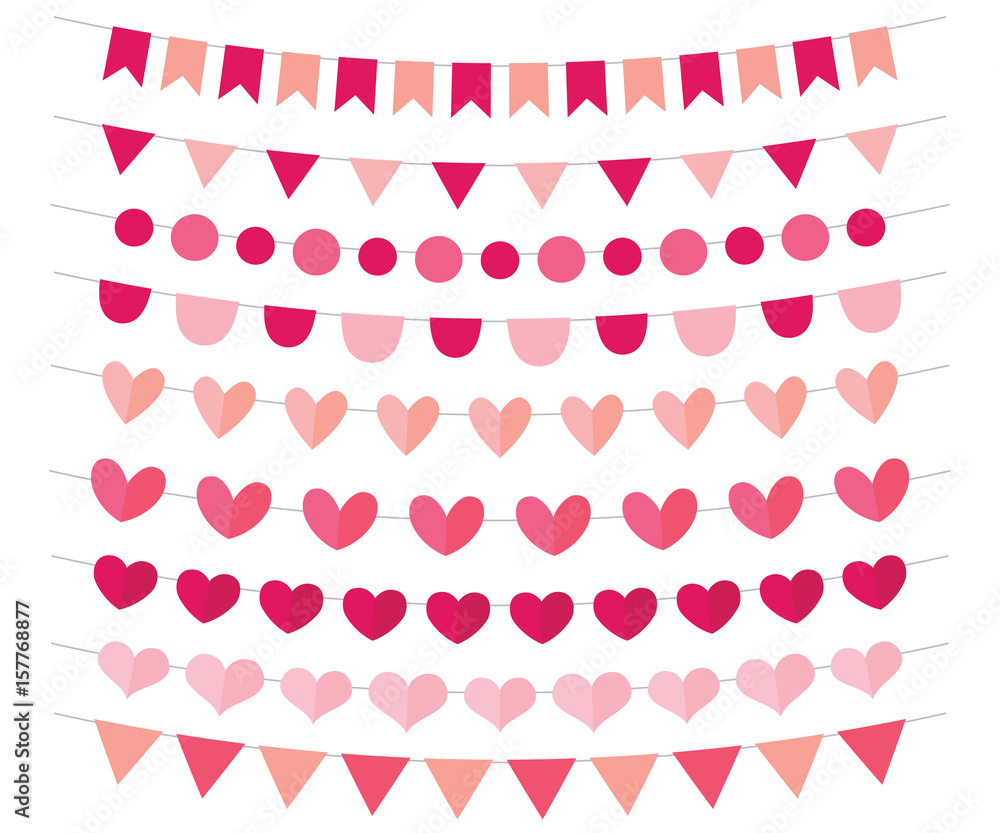 Pink and red hearts and flags