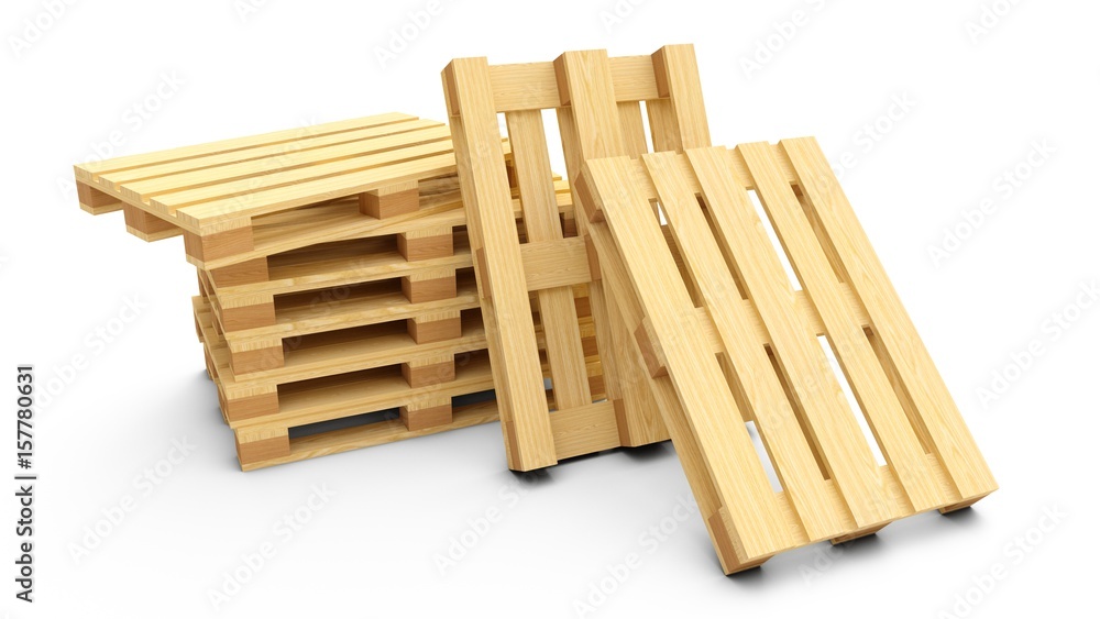 3D rendering wooden pallets isolated on white background 3D rendering wooden pallets isolated on white background