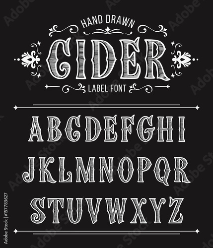 Vintage cider label font for design in vintage style. Vector typeface for labels and any type designs