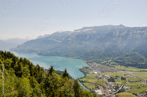 Interlaken, Harder Kulm, Brienzersee, Bönigen, Matten, Schynige Platte, Berner Oberland, Aussichtspunkt, Seeufer, Wanderweg, Alpen, Sommer, Schifffahrt, Wassersport, Schweiz  photo