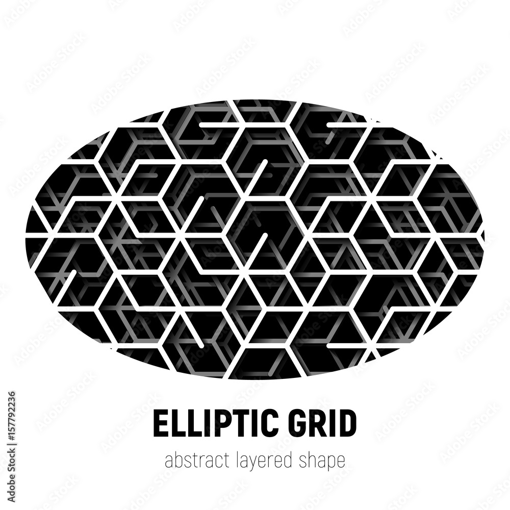 Abstract ellipse shape with layered lines triangular grid and shadow Abstract ellipse shape with layered lines triangular grid and shadow