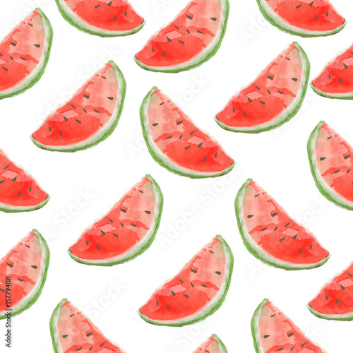 Fototapeta Naklejka Na Ścianę i Meble -  seamless watercolor watermelon slices pattern