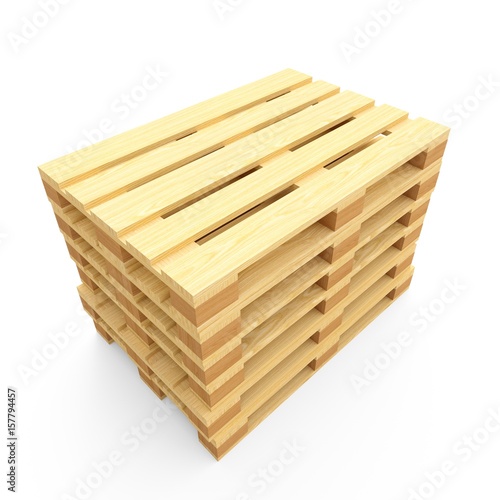3D rendering wooden pallets isolated on white background