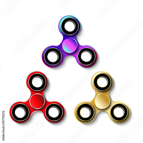 Set of hand spinners. Fidget toy for increased focus, stress relief. Vector