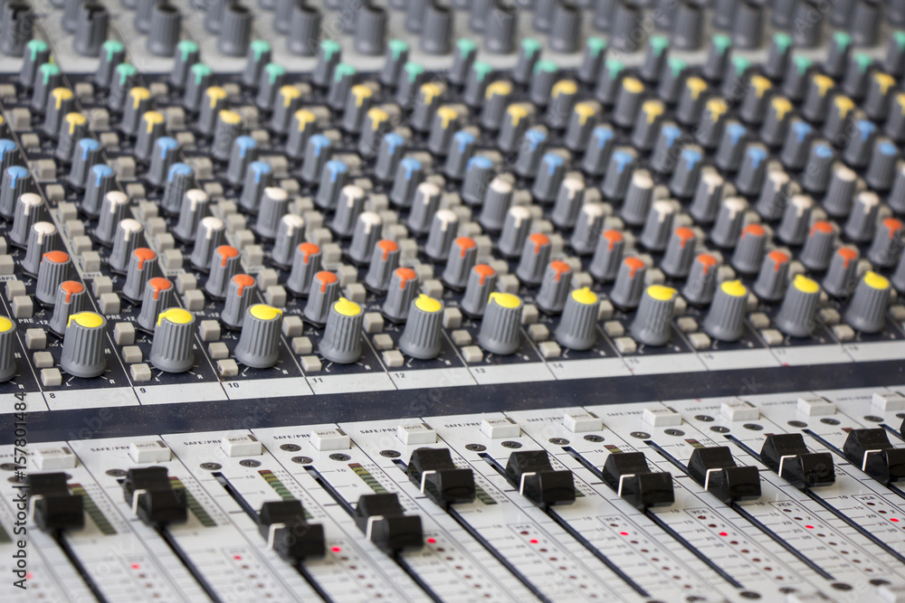 Fototapeta premium Professional Sound mixing console with knobs