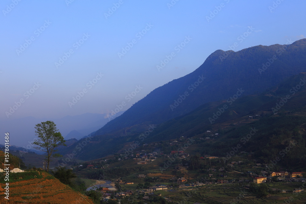 View of mountain with rice terrace in Sapa Vietnam