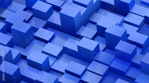 Abstract background of cubes and parallelepipeds in blue colors