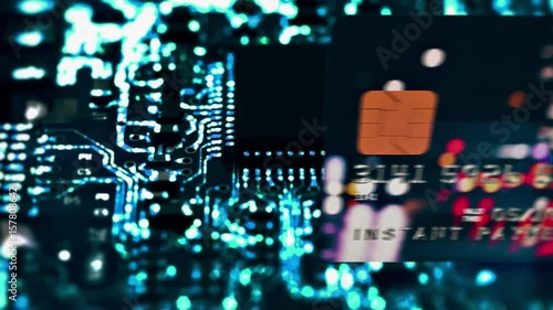 Bank Card / Instant Payment / Circuit Board. Bank plastic card with caption 