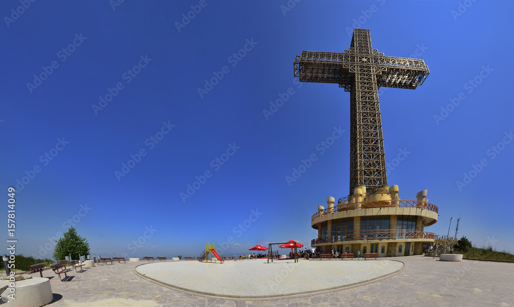 Panorama of Millenium cross, the biggest in the world. It stands on top of Vodno mountain above Skopje cityscape Panorama of Millenium cross, the biggest in the world. It stands on top of Vodno mountain above Skopje cityscape