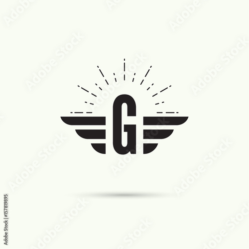 Elegant dynamic alphabet letters with wings. Monogram wing logo mockup. Creative design element. Corporate branding identity. Vector template. Letter g