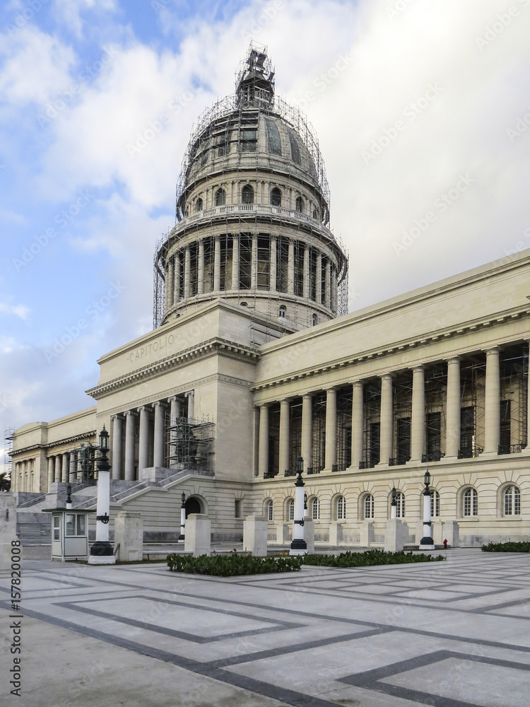 Restoration of the dome and other part of the Capitolio building in Central Havana, Cuba