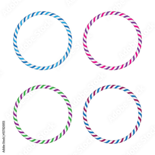 Four striped gymnastic hoops. Sports equipment. Vector illustration.