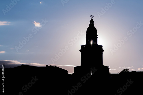 building at sunset