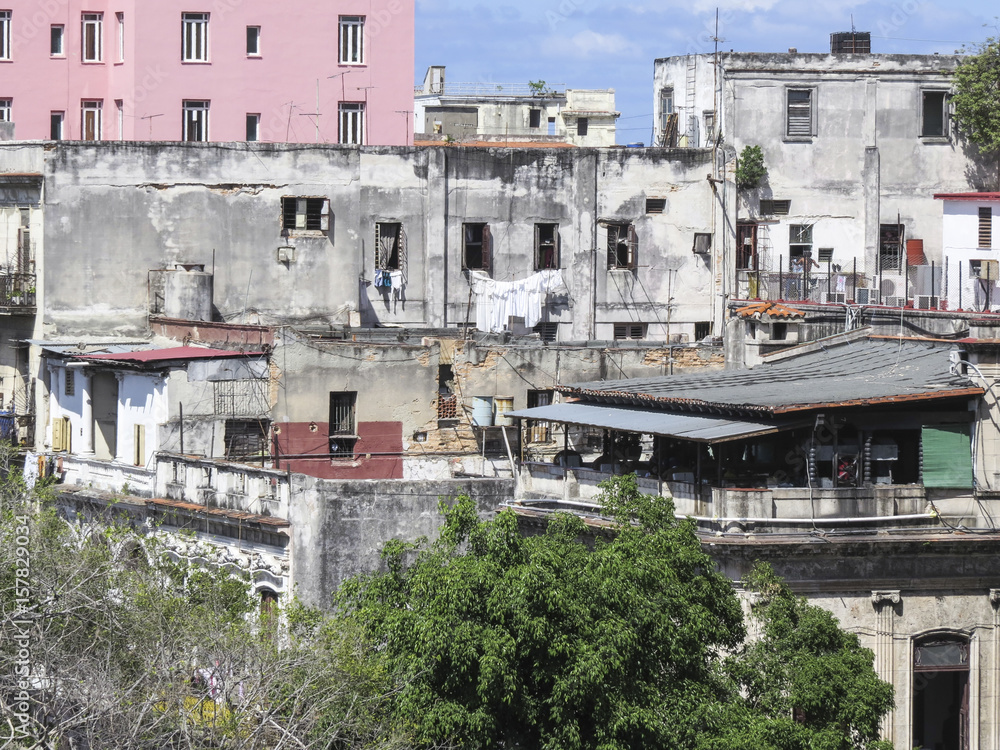 High view of Ruined colonial house of old Havana, Cuba