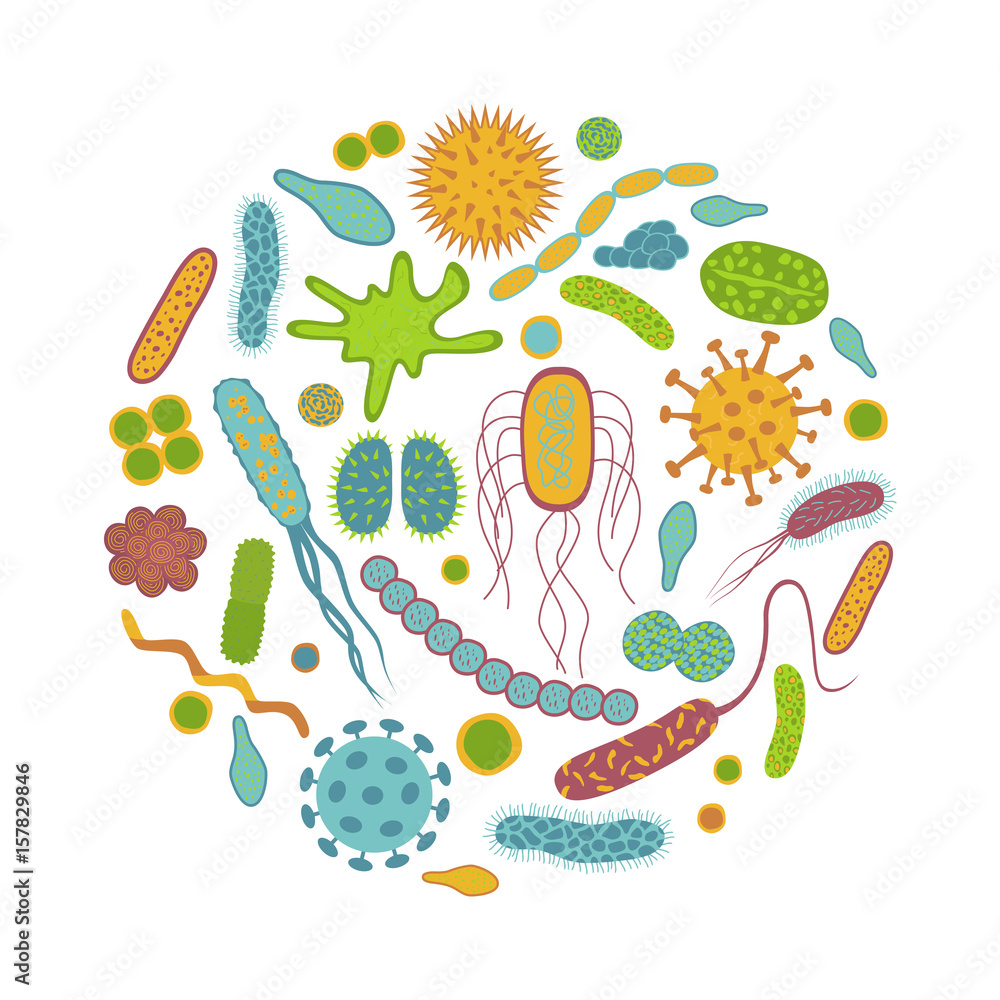 Germs and bacteria  icons  isolated on white background. - obrazy, fototapety, plakaty 