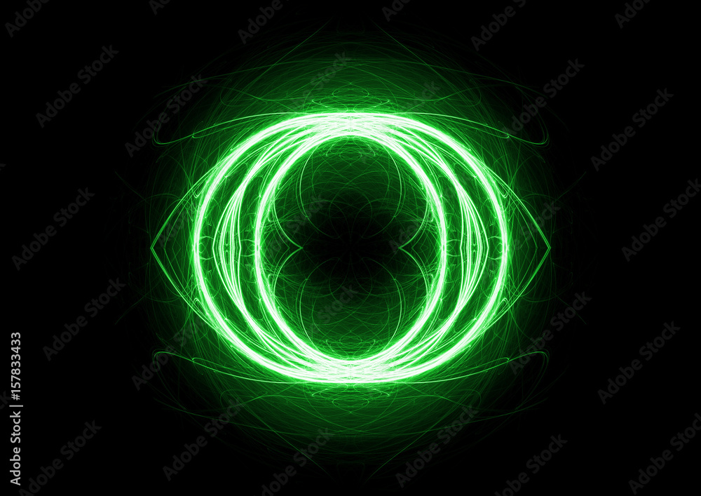 Fototapeta premium Green circle lightning, abstract electric element