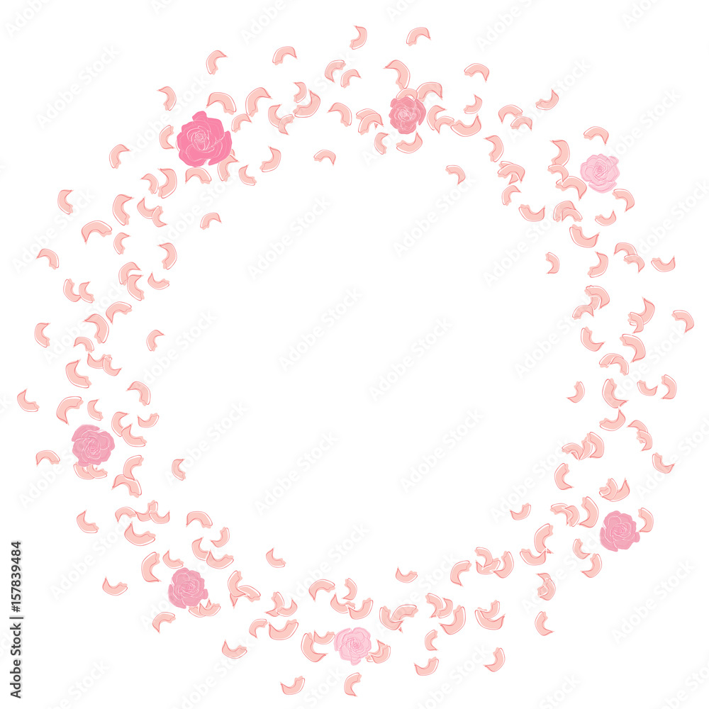 A frame of swirling, flying petals, roses. Whirlwind, wedding background