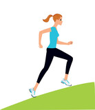 Woman wearing fitness outfit climbing up the hill. Vector illustration.