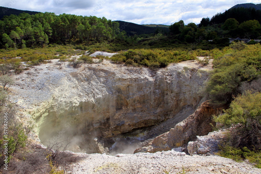 Scenic view of the Thunder Crater - Waiotapu Thermal Wonderland, New Zealand
