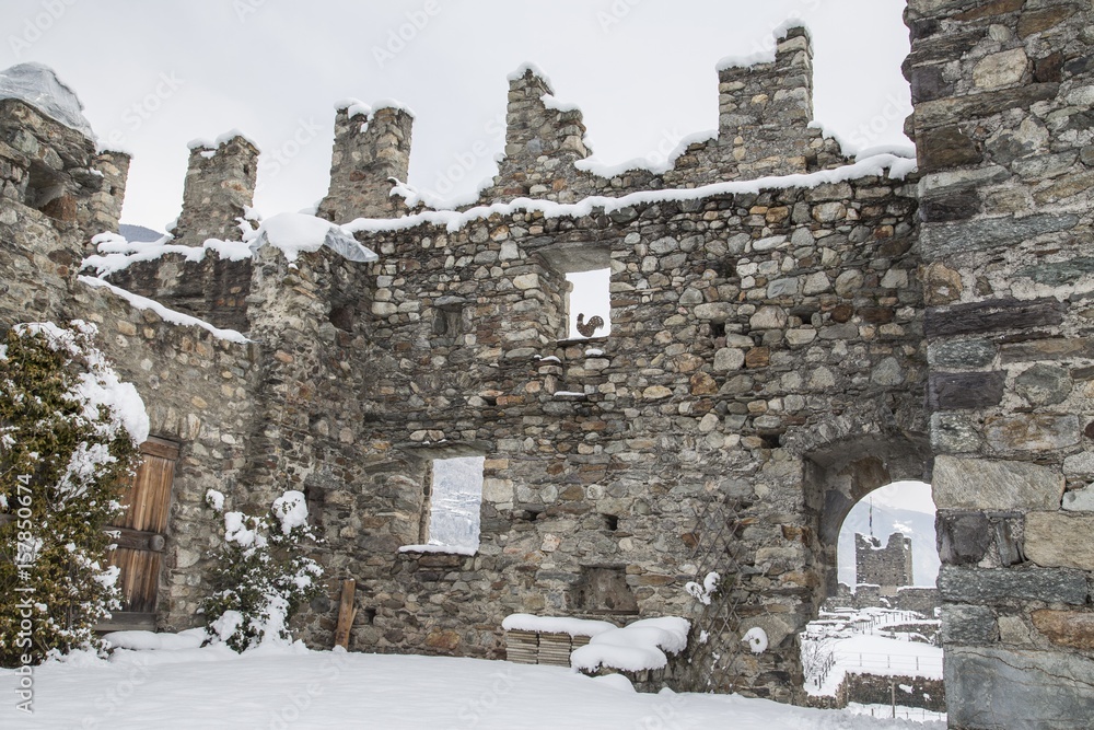 The inside of Castel Grumello in winter. Montagna in Valtellina, Valtellina, Lombardy, Italy Europe