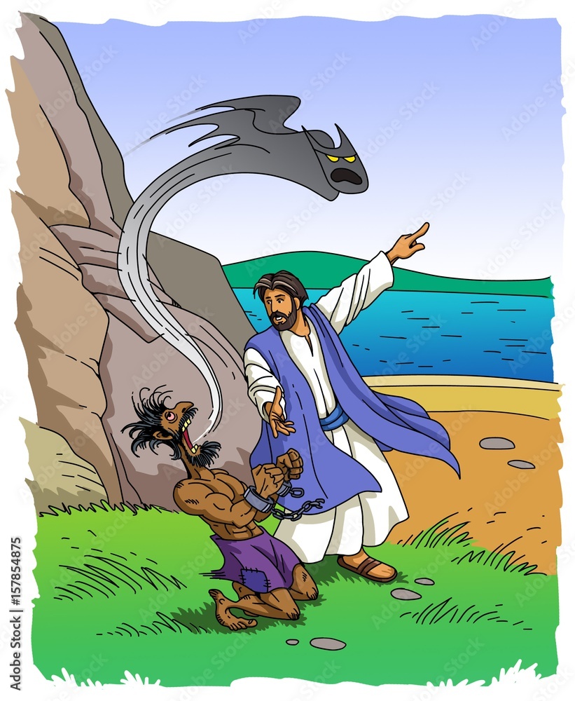 Jesus Christ casts out a legion of demons from the possessed man
