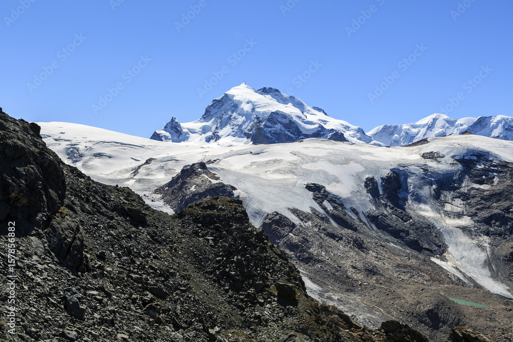 View of the mountain Liskamm part of the Mount Rosa massif. Zermatt Canton of Valais Pennine Alps Switzerland Europe