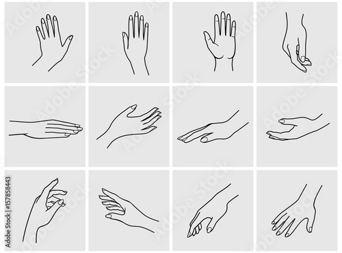 hands icon set. Hand collection - vector line illustration