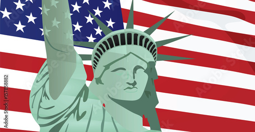 Statue of Liberty in front of USA flag vector © marijaobradovic